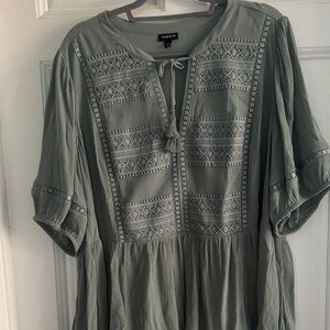 Torrid Olive Green Embroidered Blouse
